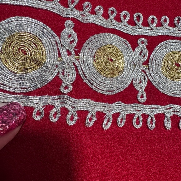 Embroidered Red Shawl with Black Fringe - Picture 4 of 6